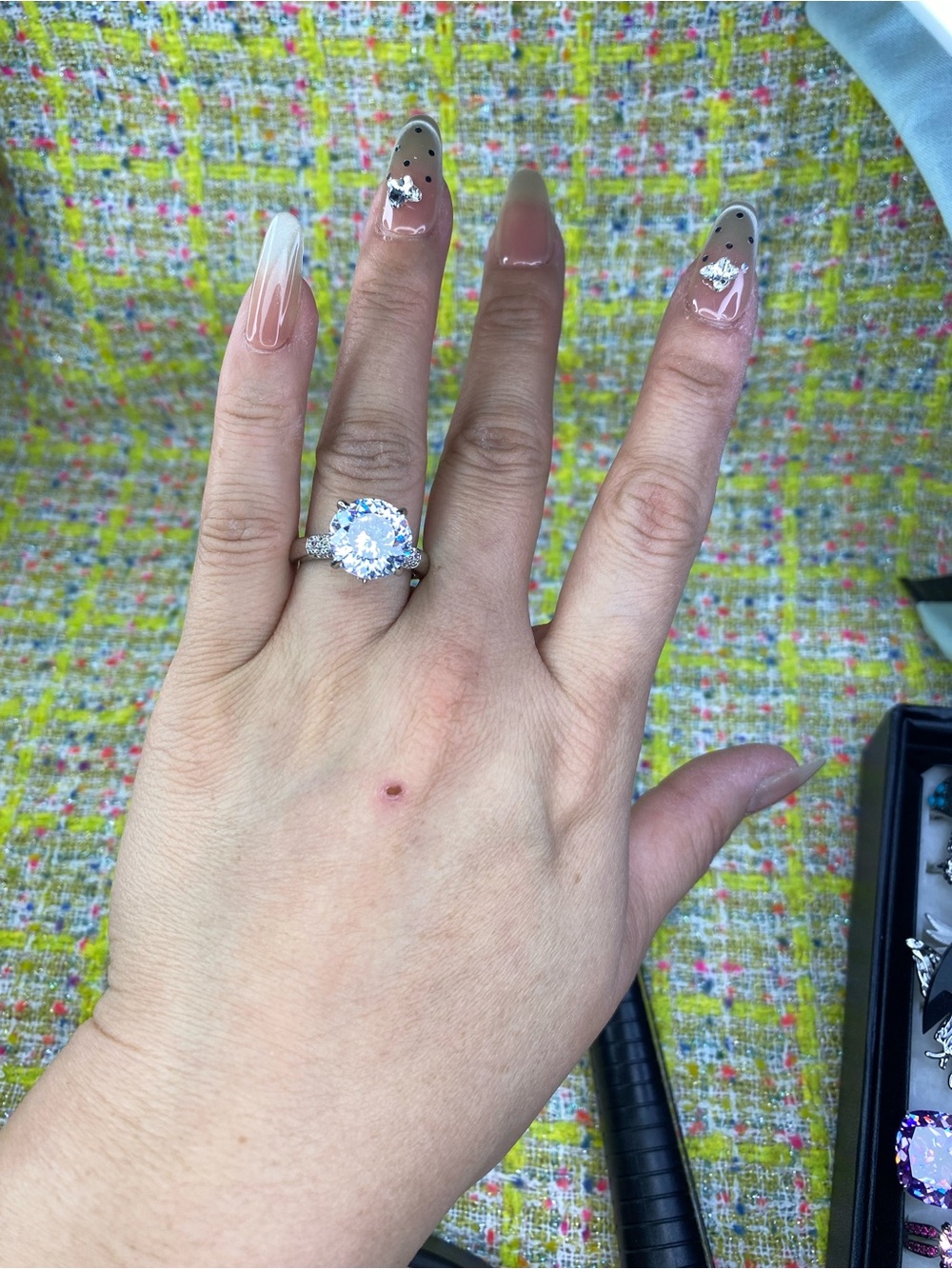 A great Round Halo Solitaire Engagement Ring in Silver -size 5-13